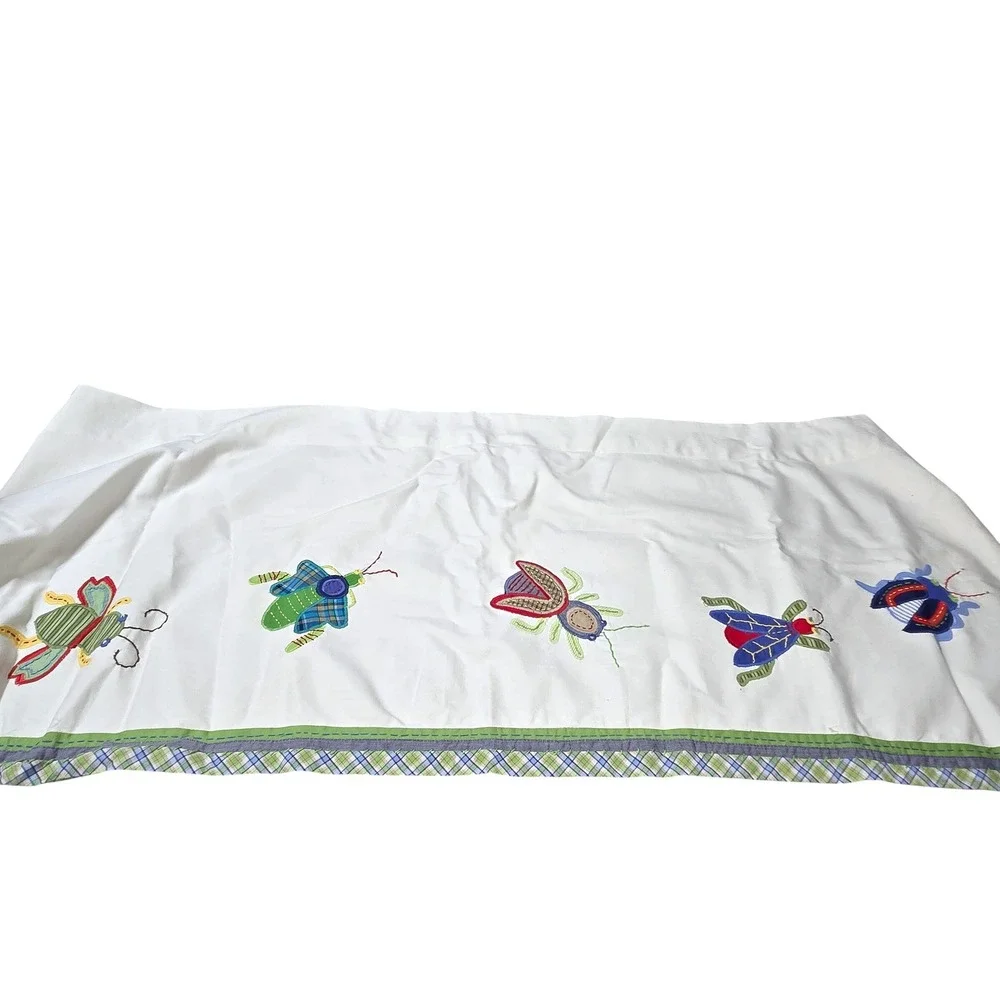 Pottery Barn Kids 2 Panels 18x44 White Embroidered Insect Bug Window Valance